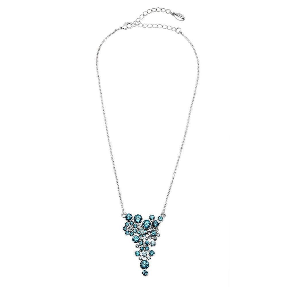 Pilgrim Silvertone Blue Crystal Cluster Dangle Pendant Necklace